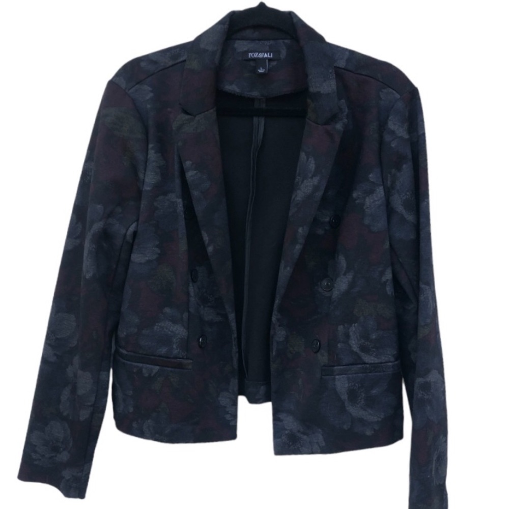 Roz & Ali Dark Floral Blazer in Black and Charcoal